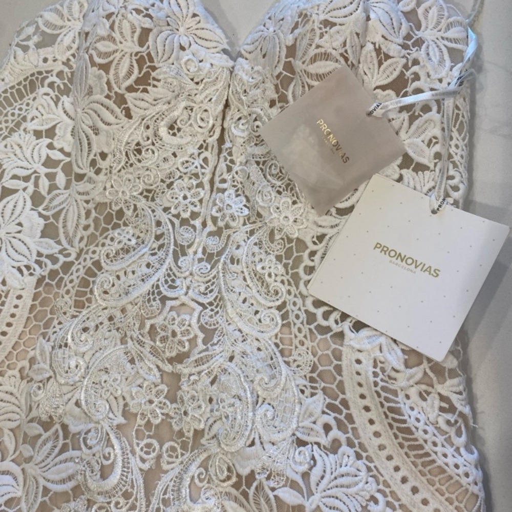 Pronovias White Lace Fit-and-Flare Wedding Dress - Picture 8 of 9